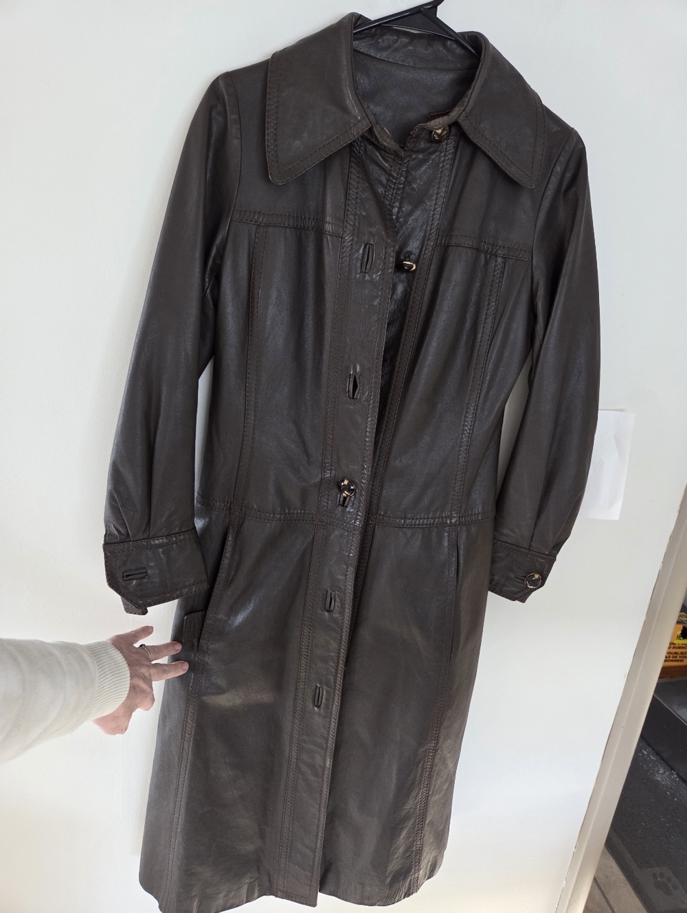 Vintage Brown Leather Midi Coat See Measurements - Picture 9 of 14